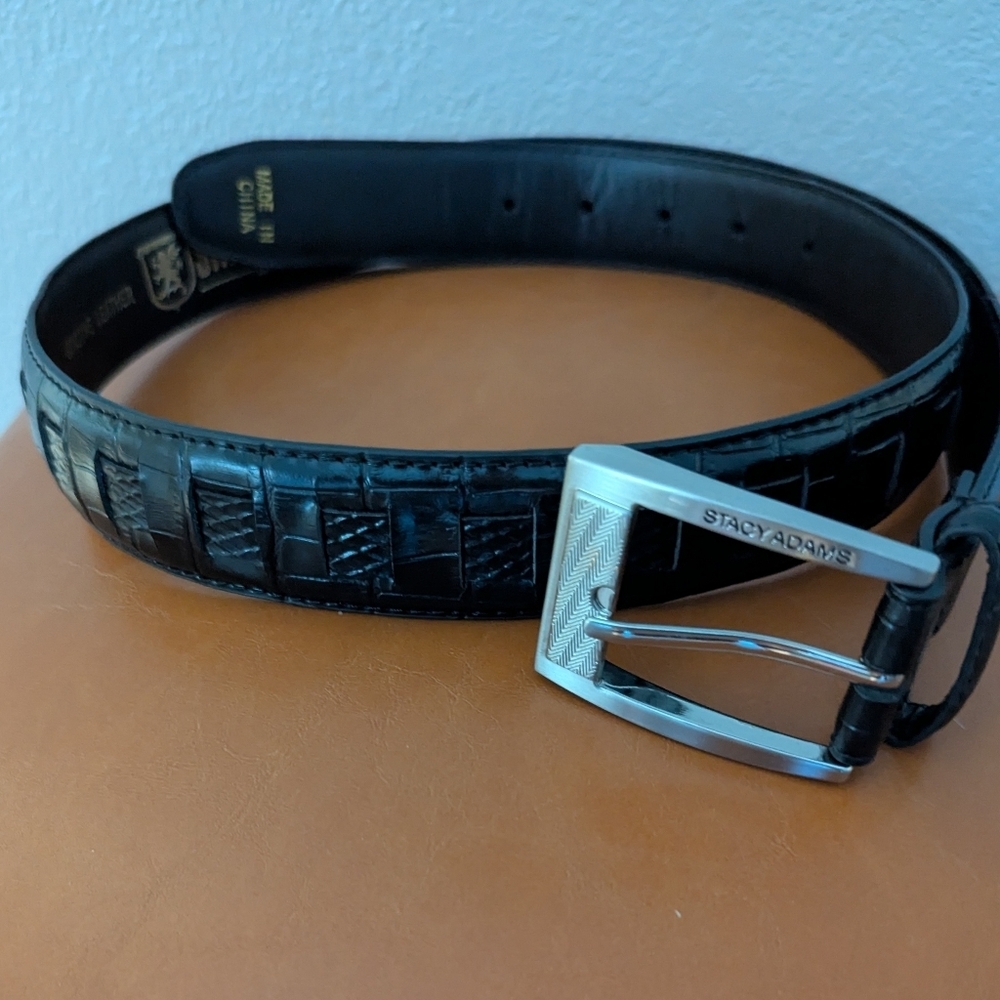 Stacy Adams ,Black Croc Style Leather Belt with Silver Buckle,Size 36